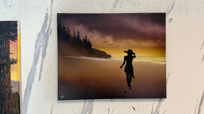 Painting #2386 - 16x20" Canvas - Silhouette Seascape painted 4-13-26