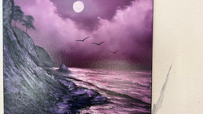 Painting #2180 - 16x20" Canvas - Full Moon Seascape painted 12-11-25