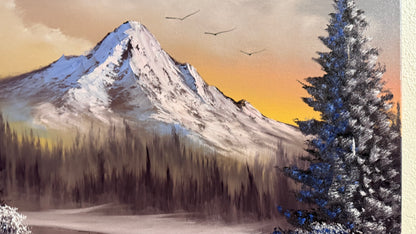 Painting #2285 - 20x24" Canvas - Sunset Winter Landscape painted 2-13-26