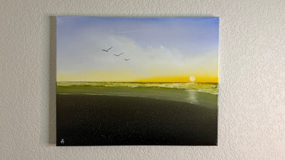 Painting #2507 - 16x20" Canvas - Sunset Seascape painted 7-9-26