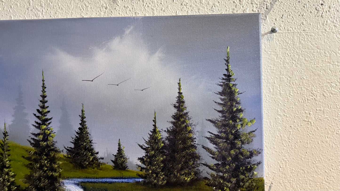 Painting #2282 - 18x24" Canvas - Spring Forest Waterfall painted 2-9-26
