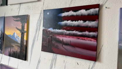 Painting #2457 - 16x20" Canvas - American Flag Seascape painted 5-25-26