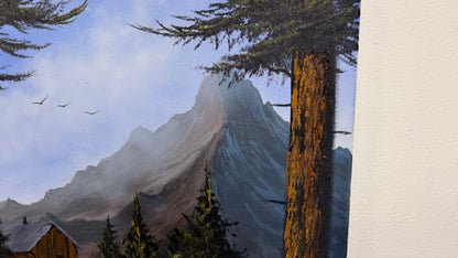 Painting #2652 - 18x24" Canvas - Mountain Cabin Landscape painted 10-17-26