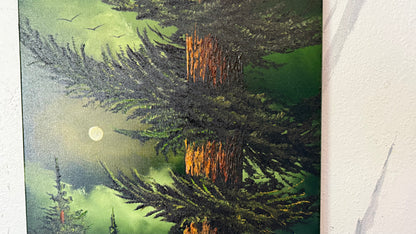 Painting #2471 - 16x20" Canvas - Full Moon Pine Tree Landscape painted 5-31-26