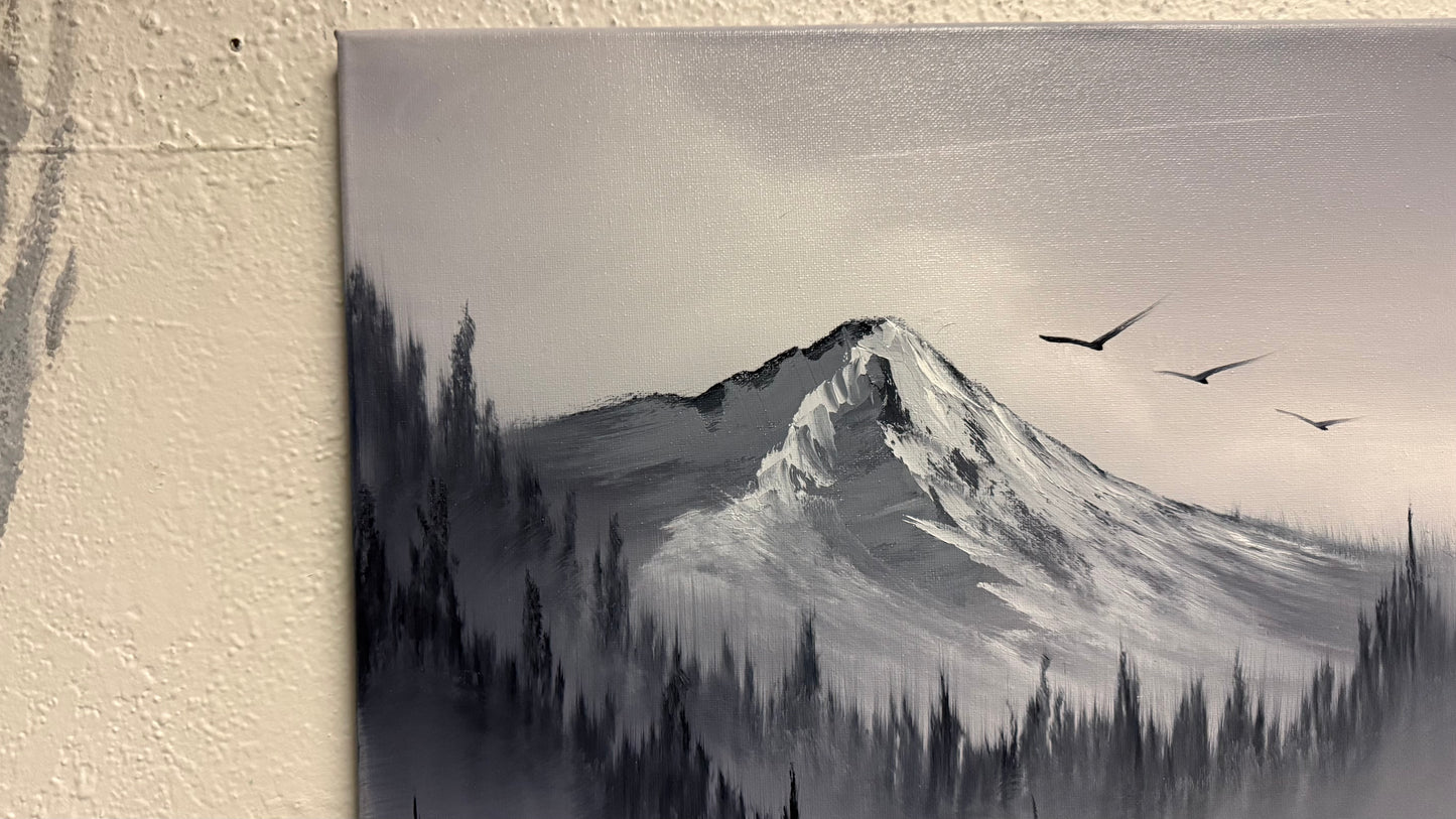 Painting #2149 - 16x20" Canvas - Black and White Mt Hood Landscape painted 11-16-25