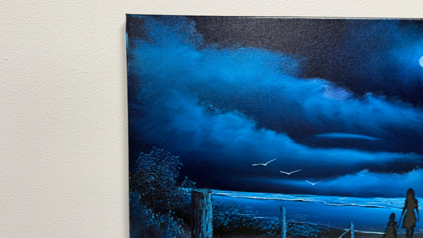 Painting #2529 - 16x20" Canvas - Night Seascape painted 7-26-26