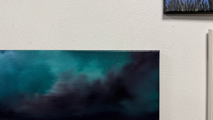 Painting #2599 - 18x24" Black Canvas - Dramatic Blue Mountain Landscape painted 9-13-26