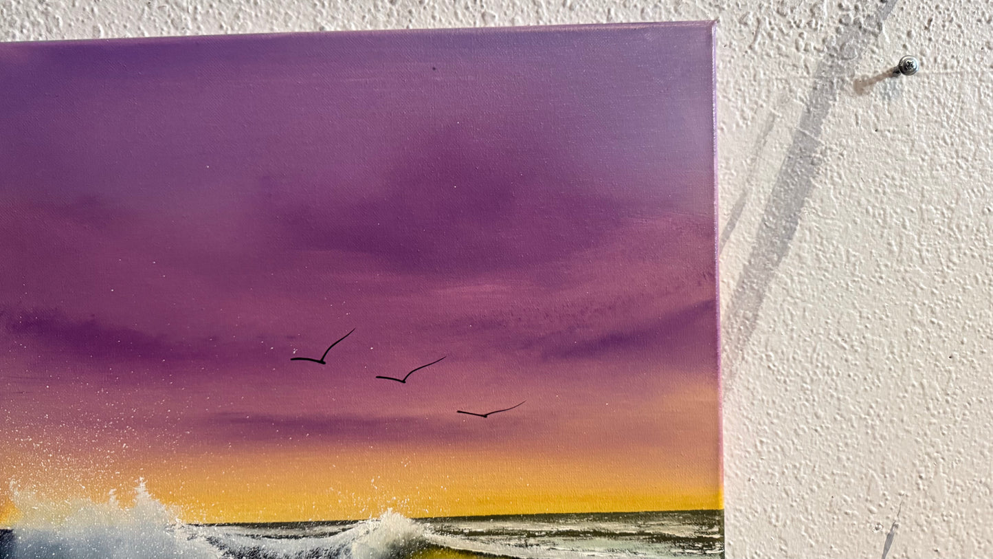 Painting #2295 - 16x20" Canvas - Sunset Seascape painted 2-20-26