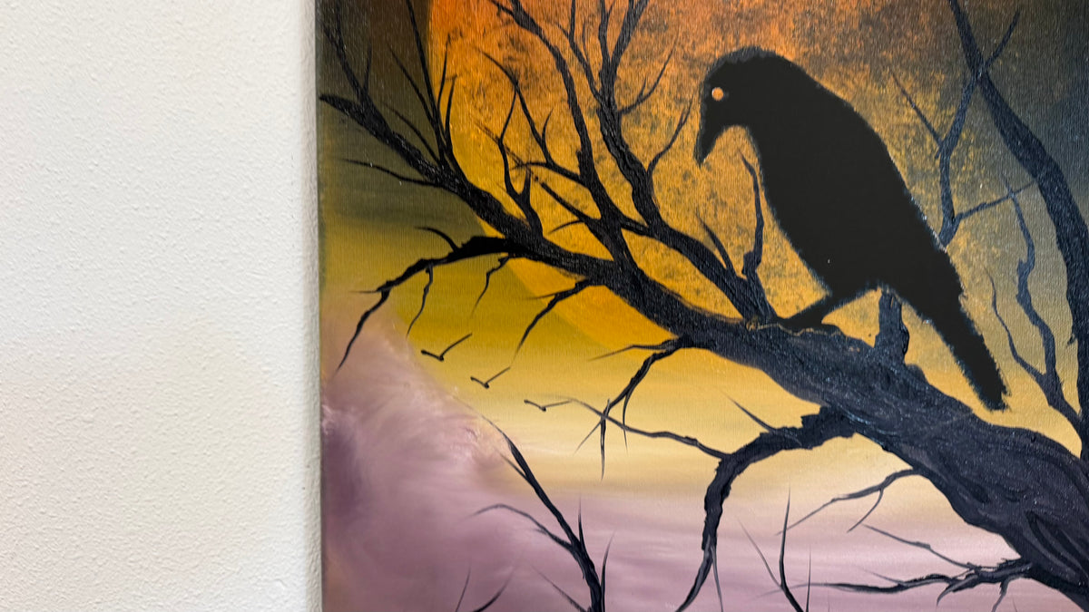 Painting #2609 - 16x20" Canvas - Raven Moon Landscape painted 9-19-26