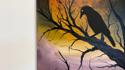 Painting #2609 - 16x20" Canvas - Raven Moon Landscape painted 9-19-26