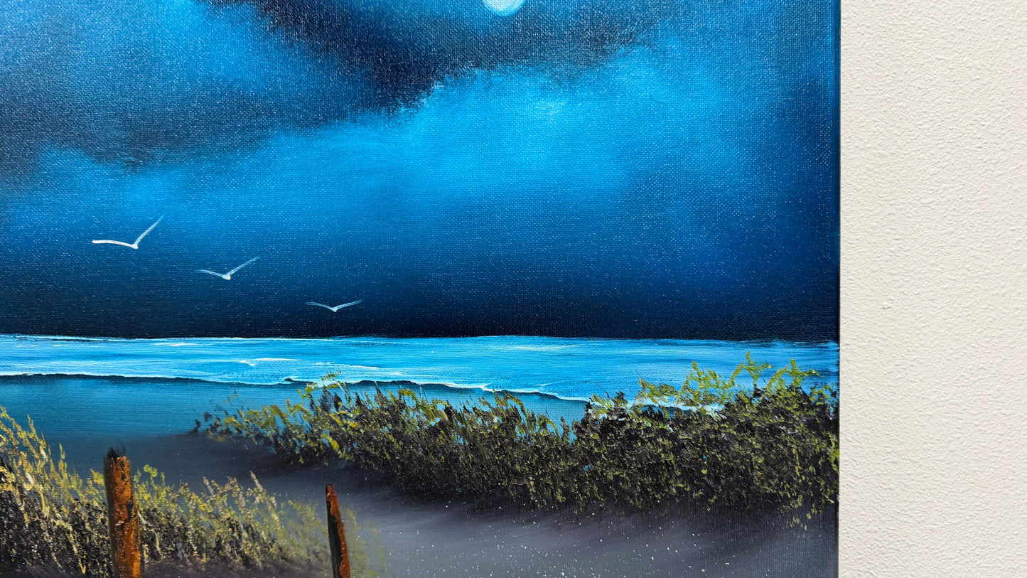 Painting #2545 - 16x20" Canvas - Night Seascape painted 8-9-26