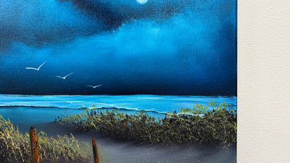 Painting #2545 - 16x20" Canvas - Night Seascape painted 8-9-26