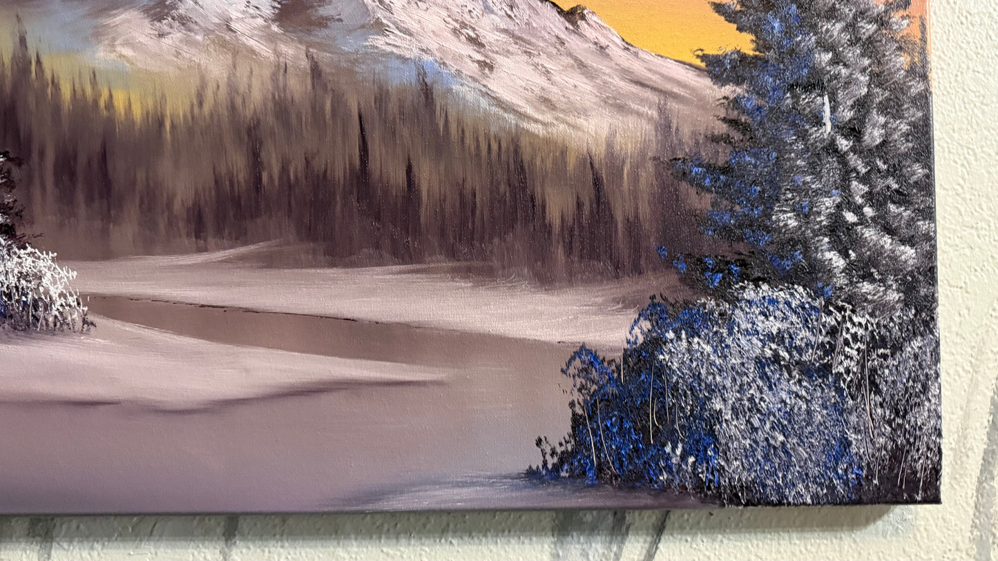 Painting #2285 - 20x24" Canvas - Sunset Winter Landscape painted 2-13-26