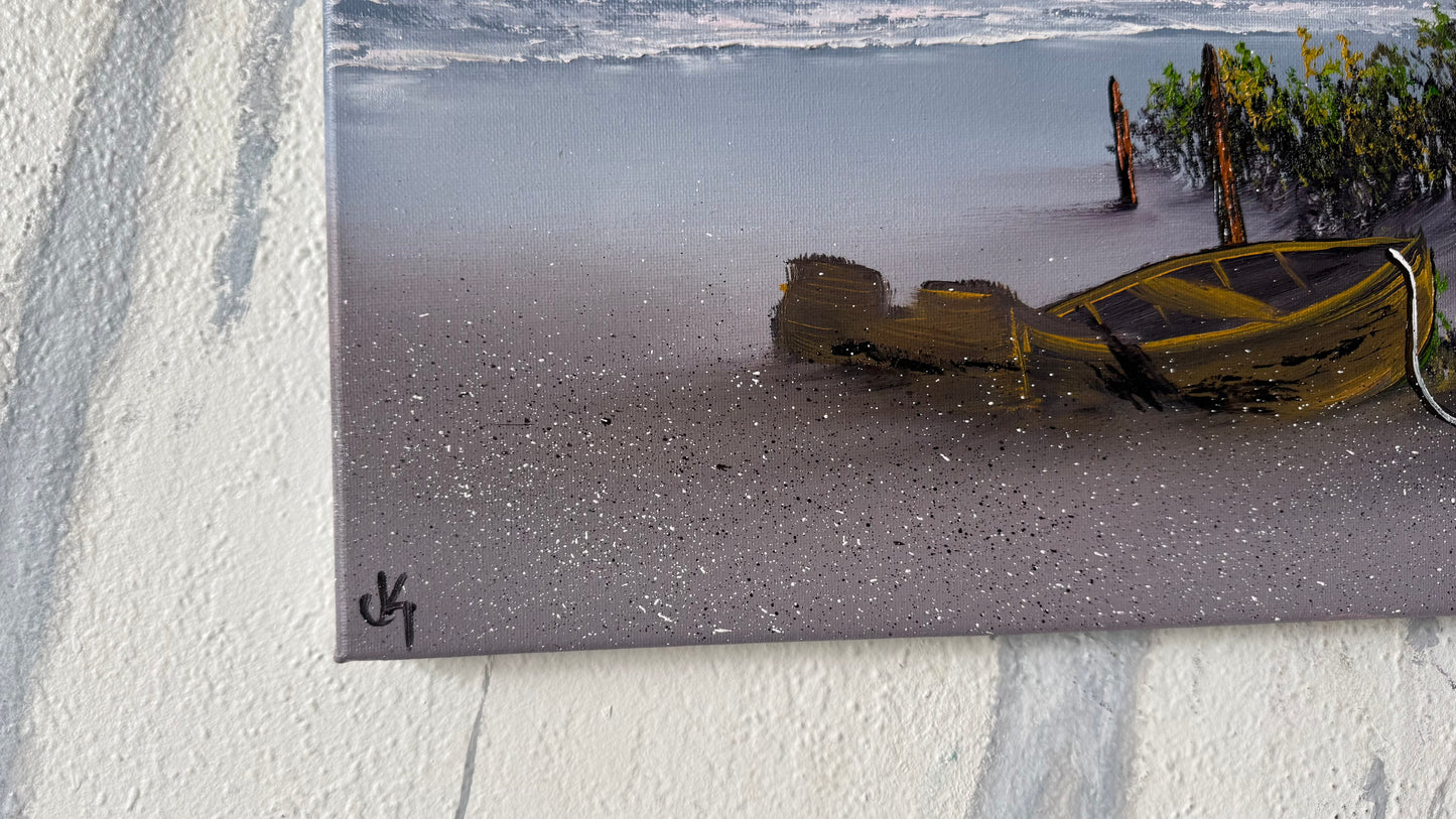 Painting #2466 - 16x20" Canvas - East Coast Boat Seascape painted 5-29-26