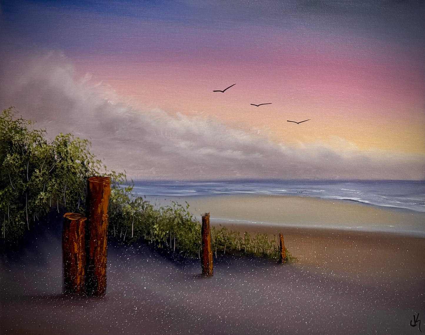 Painting #2576 - 16x20" Canvas - Sunset Seascape painted 8-31-26