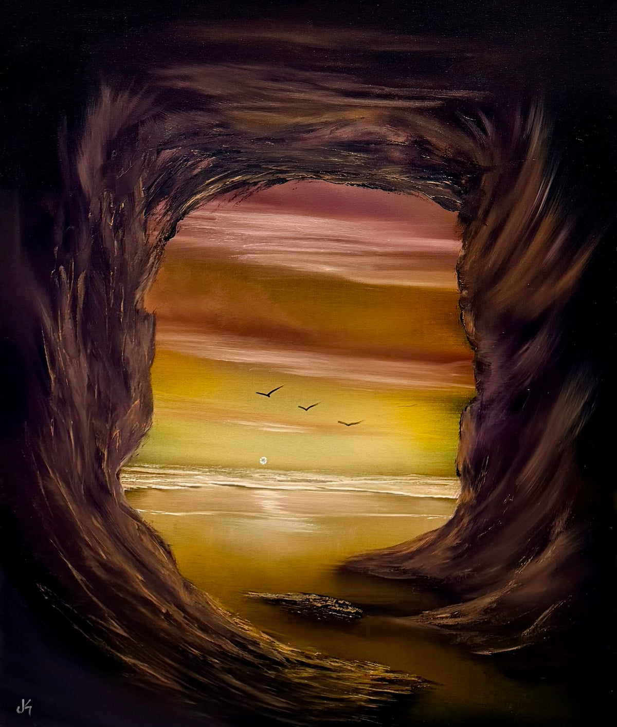 Painting #2648 - 20x24" Canvas - Cave Seascape painted 10-15-26