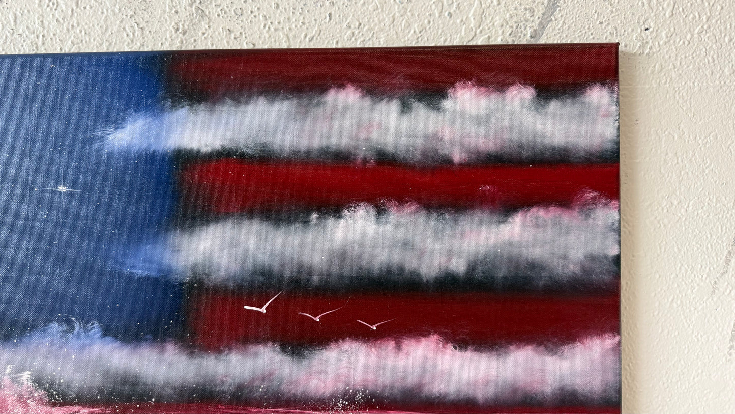 Painting #2121 - 18x24" Canvas - American Flag Seascape painted 10-26-25