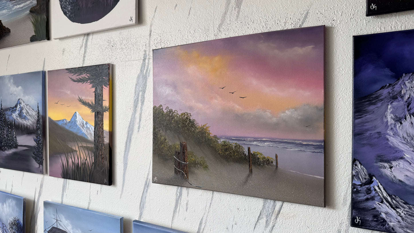 Painting #2440 - 20x24" Framed Canvas - East Coast Sunset Seascape painted 5-16-26
