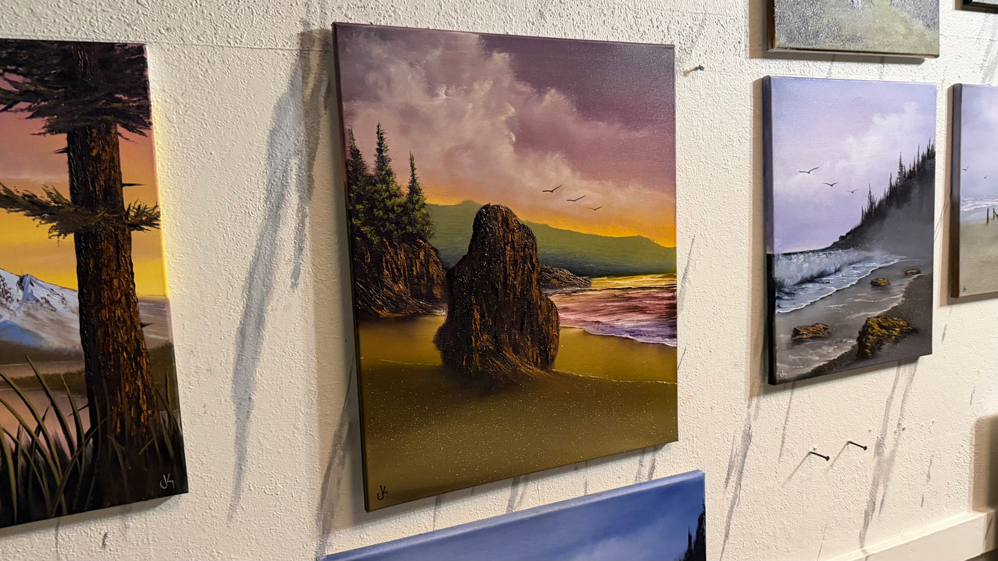 Painting #2478 - 20x24" Canvas - Sunset Oregon Coast Seascape painted 6-5-26