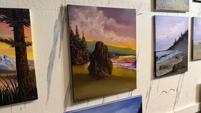 Painting #2478 - 20x24" Canvas - Sunset Oregon Coast Seascape painted 6-5-26