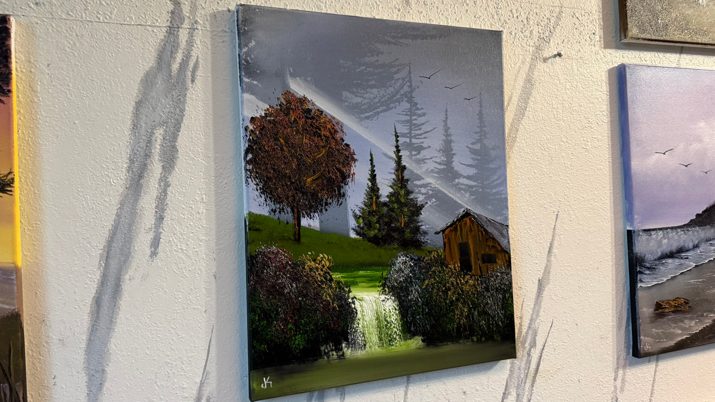Painting #2469 - 16x20" Canvas - Forest Waterfall Landscape painted 5-30-26
