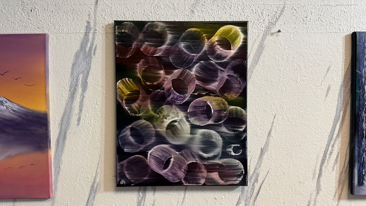 Painting #2292 - 16x20" Canvas - Abstract Cylinders painted 2-16-26