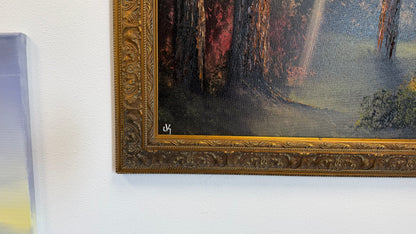 Painting #2521 - 20x24" Gold Framed Canvas - Sunset Forest Landscape painted 7-20-26