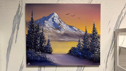 Painting #2146 - 20x24" Canvas - Sunset Mountain Landscape painted 11-14-25