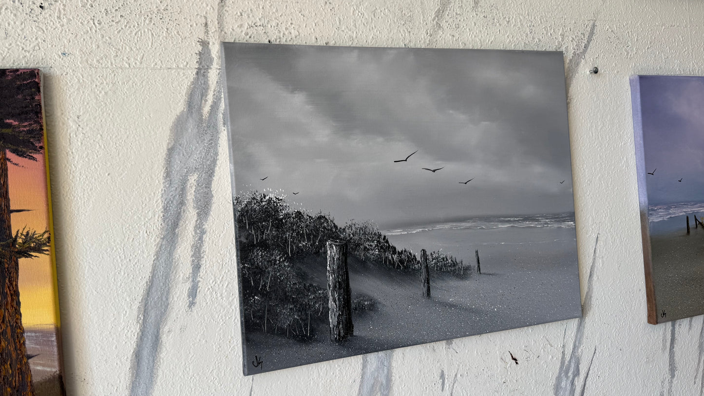 Painting #2449 - 16x20" Canvas - Black and White Seascape painted 5-21-26