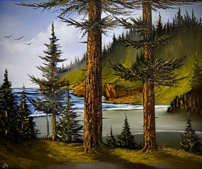 Painting #2405 - 20x24" Framed Canvas - Pacific Northwest Seascape painted 4-21-26