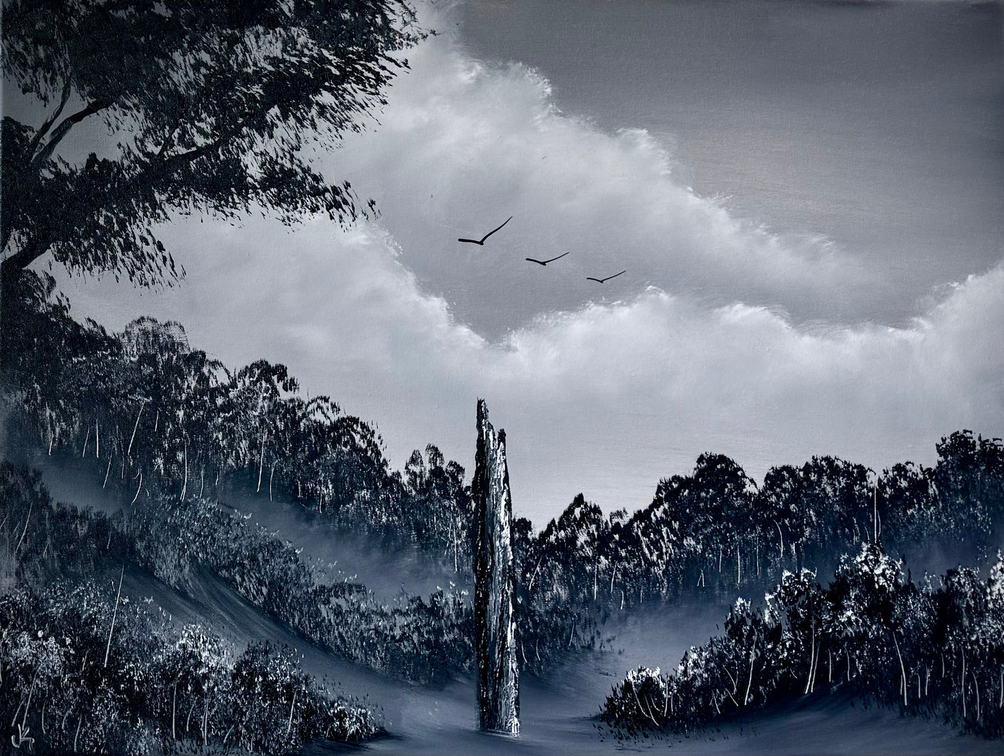 Painting #2456 - 18x24" Canvas - Black and White Meadow painted 5-24-26
