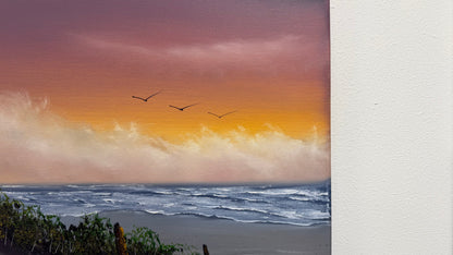 Painting #2537 - 16x20" Canvas - East Coast Surise Seascape painted 8-2-26