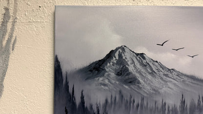 Painting #2164 - 16x20" Canvas - Black and White Mt Hood Landscape painted 11-29-25