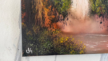 Painting #2059 - 16x20" Canvas - Autumn Waterfall Landscape painted 9-16-25