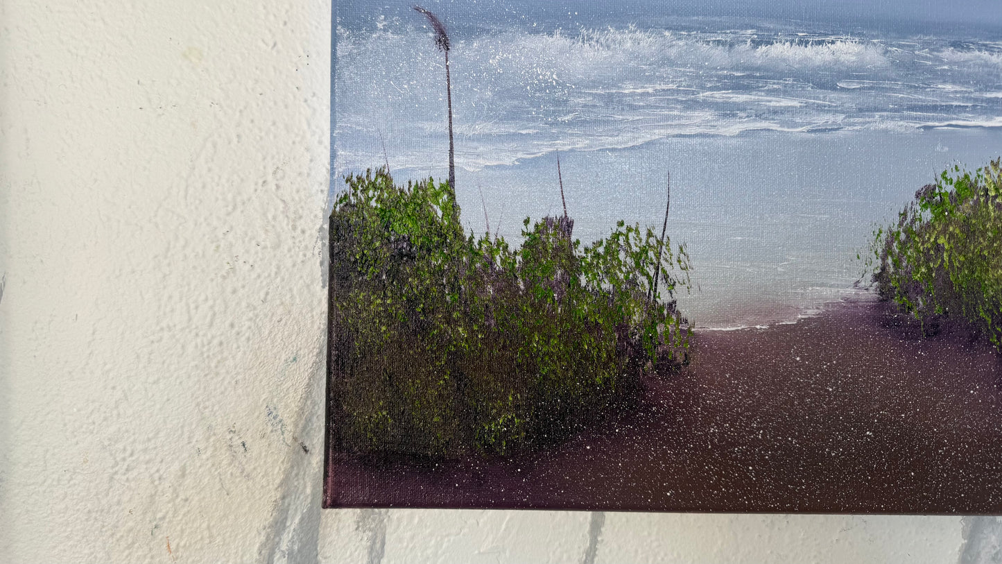 Painting #2104 - 16x20" Canvas - Cattails Seascape painted 10-15-25