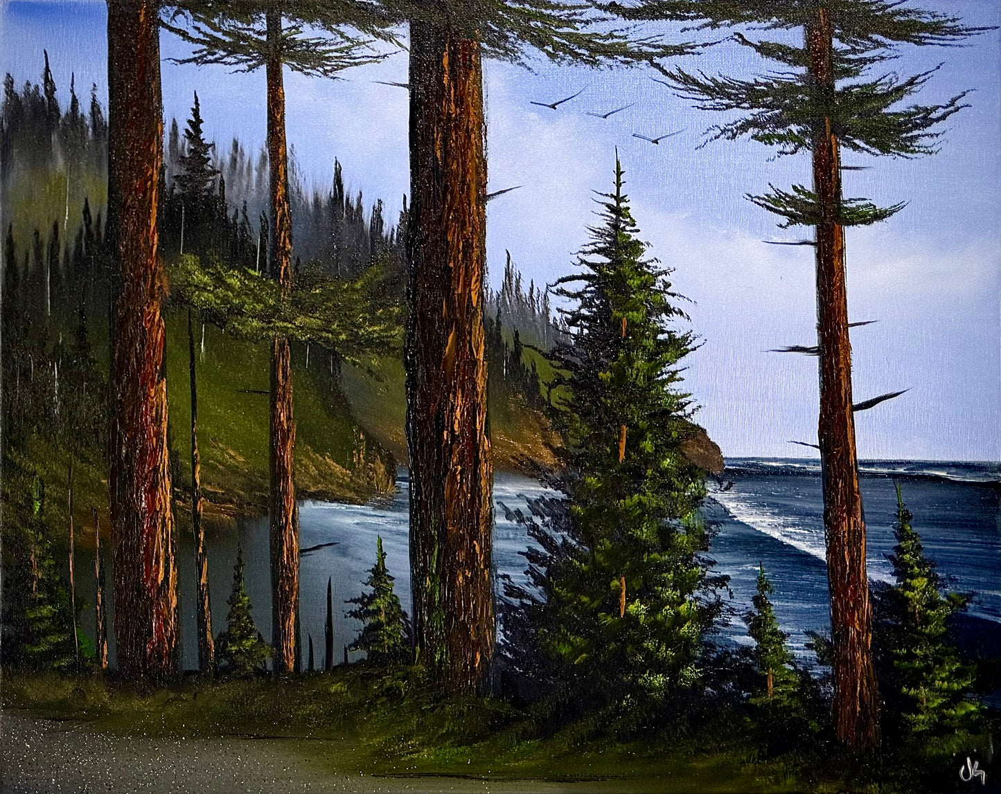 Painting #2402 - Tree's A Crowd - 16x20" Canvas - Pacific Northwest Seascape painted 4-20-26