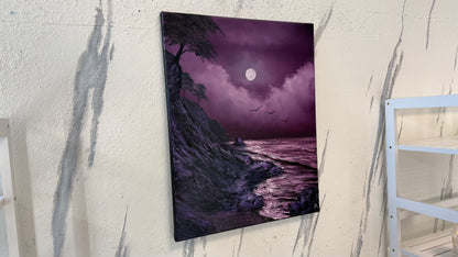 Painting #2180 - 16x20" Canvas - Full Moon Seascape painted 12-11-25