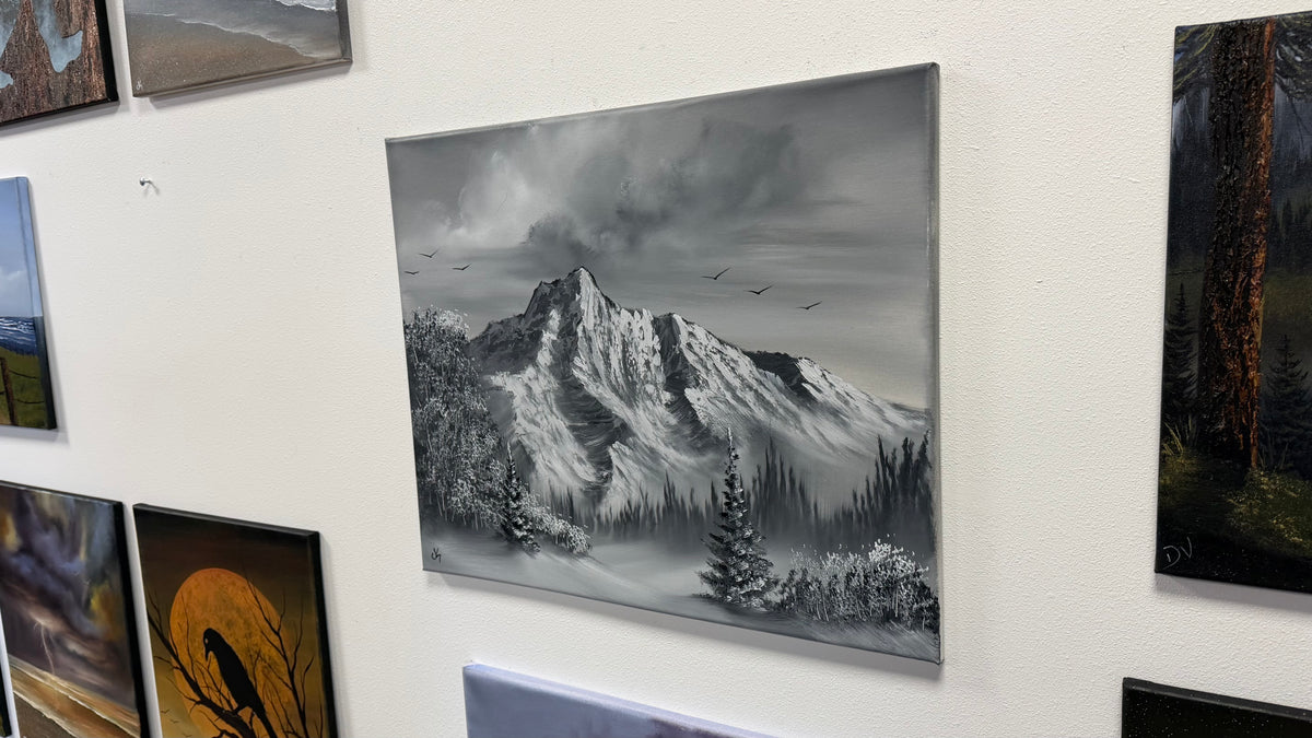 Painting #2638 - 20x24" Canvas - Black and White Landscape painted 10-4-26