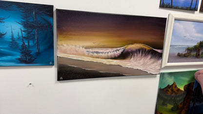 Painting #2614 - 20x36" Stage 2 Canvas - Night Seascape painted 9-21-26