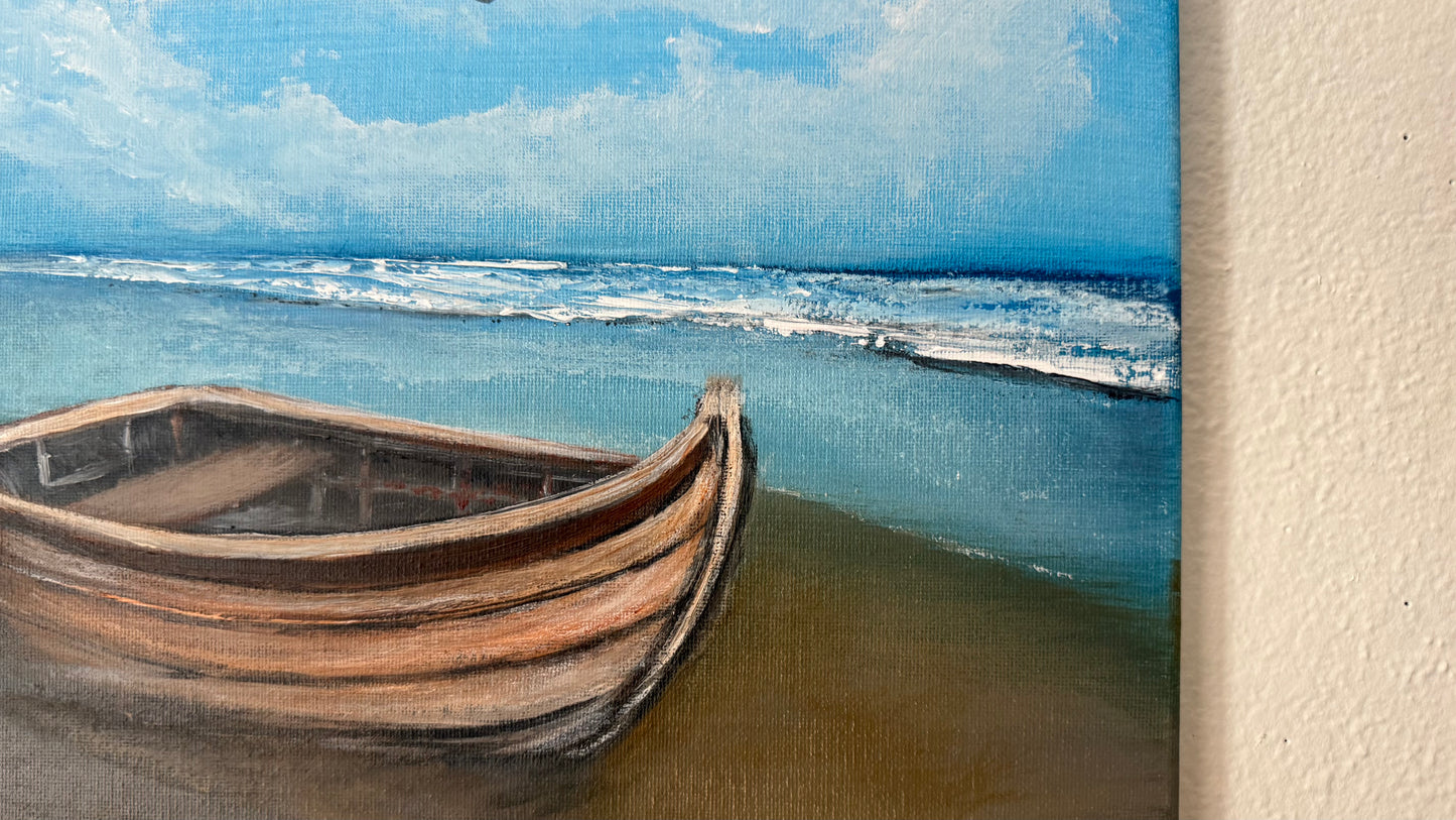 Painting #2369 - 14x14" Canvas - Row Boat Seascape painted 4-1-26