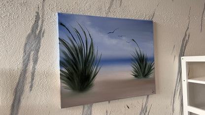 Painting #2202 - 16x20" Canvas - Dune Grass Seascape painted 12-27-25