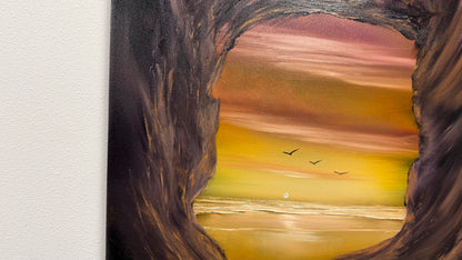 Painting #2648 - 20x24" Canvas - Cave Seascape painted 10-15-26