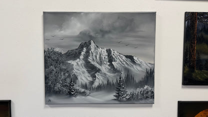 Painting #2638 - 20x24" Canvas - Black and White Landscape painted 10-4-26