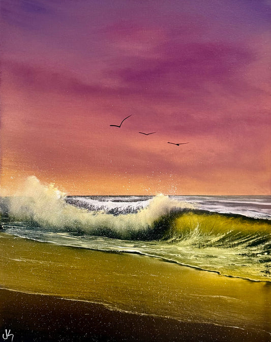 Painting #2294 - 16x20" Canvas - Sunset Seascape painted 2-20-26
