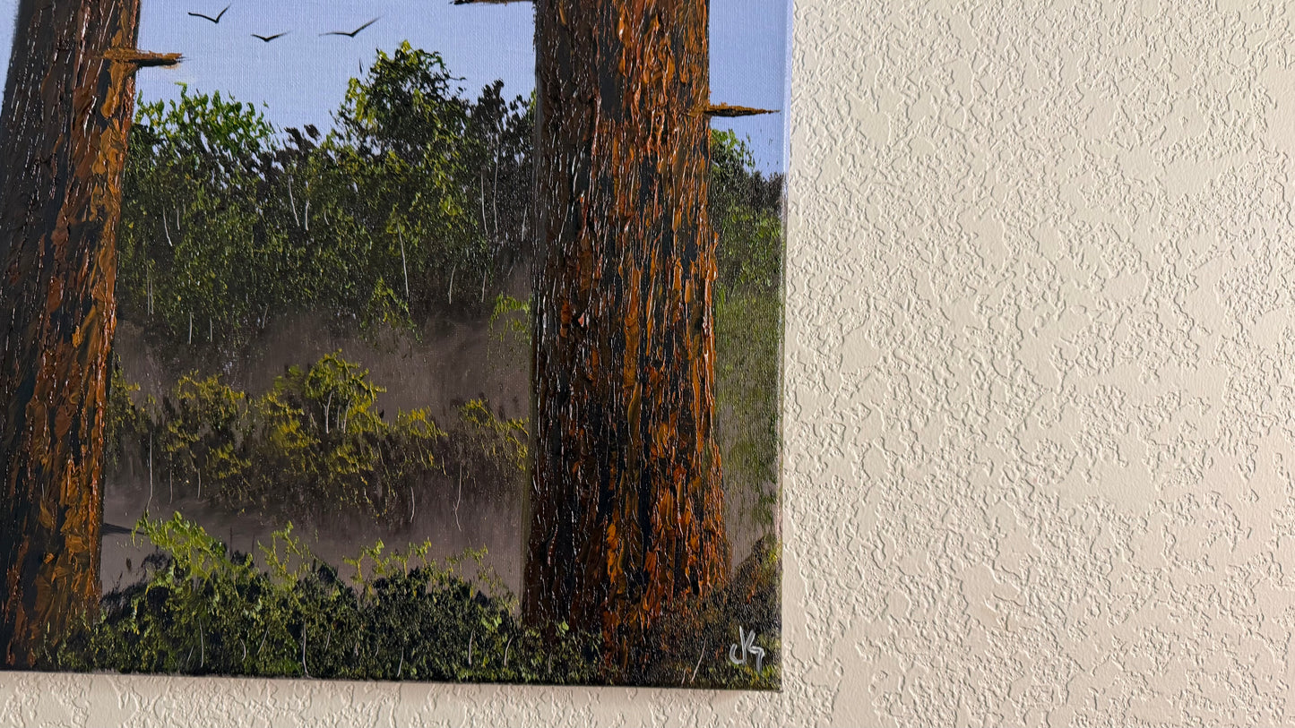 Painting #2509 - 16x20" Canvas - Ponderosa Pines painted 7-10-26