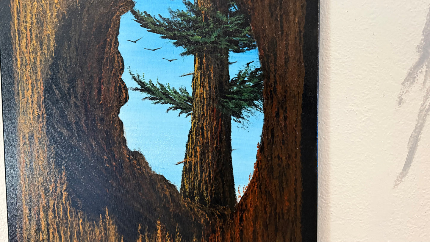 Painting #2356 - 16x20" Canvas - Acrylic Tree Bark Oval painted 3-26-26