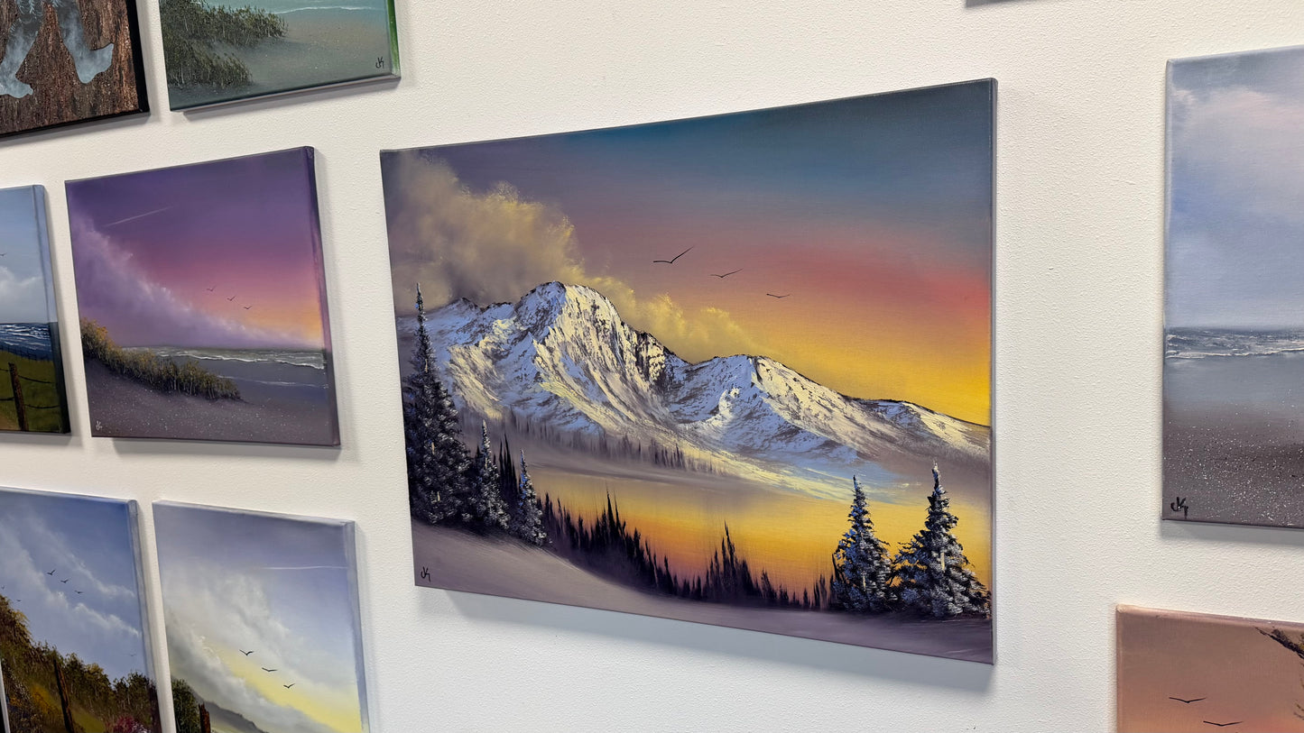 Painting #2543 - 22x28" Pro Series Canvas - Sunset Mountain Landscape painted 8-7-26