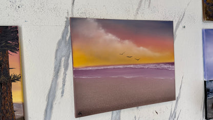 Painting #2475 - 16x20" Canvas - Sunset Seascape painted 6-3-26