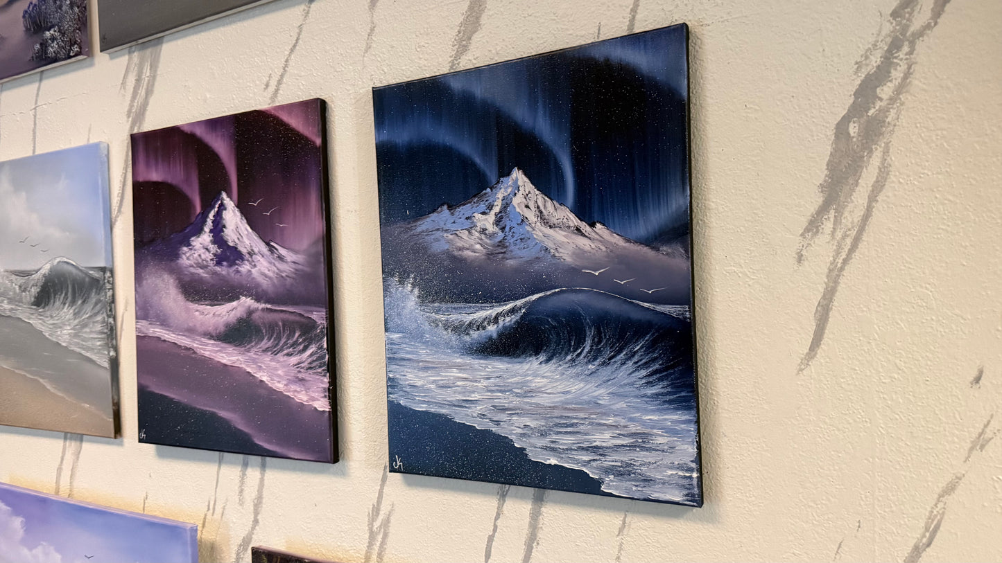 Painting #2380 - Aurora Mountain Seascape with Cross painted 4-7-26