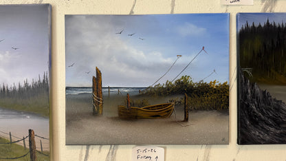 Painting #2419 - 16x20" Canvas - Kite Flying Seascape painted 4-30-26
